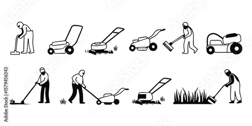 12 Lawn Care Equipment Silhouettes on Transparent Background