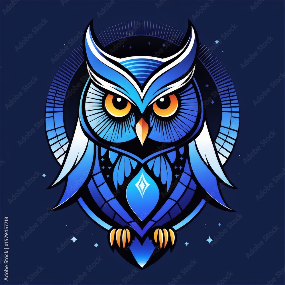 Fototapeta premium owl with blue eye and stars