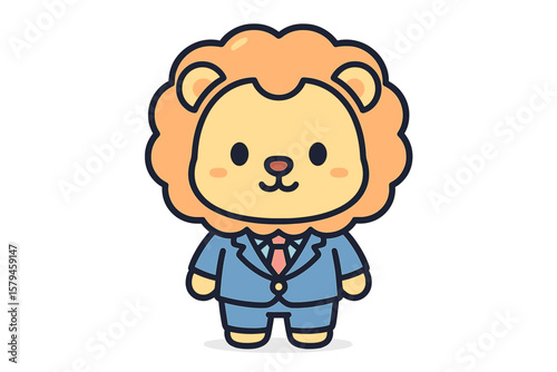 Cute cartoon character dressed in a suit with a lion head in a whimsical style