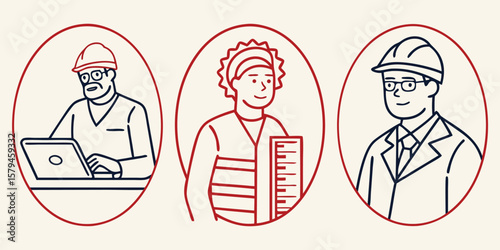 Diverse professionals in minimalist style icons icon