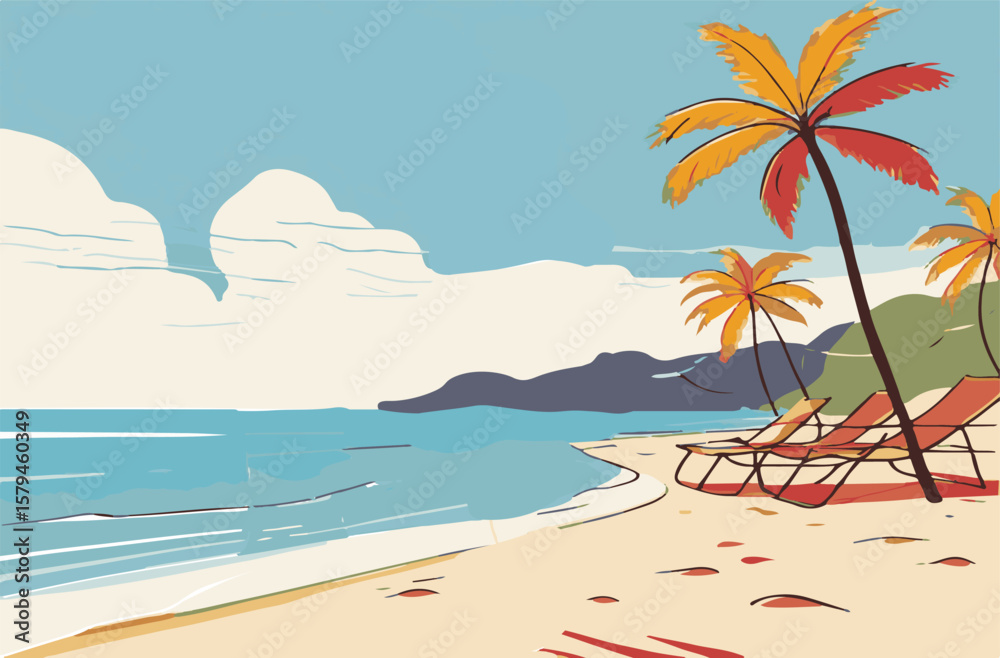 Fototapeta premium _summer_illustration_in_flat_style_featuri_