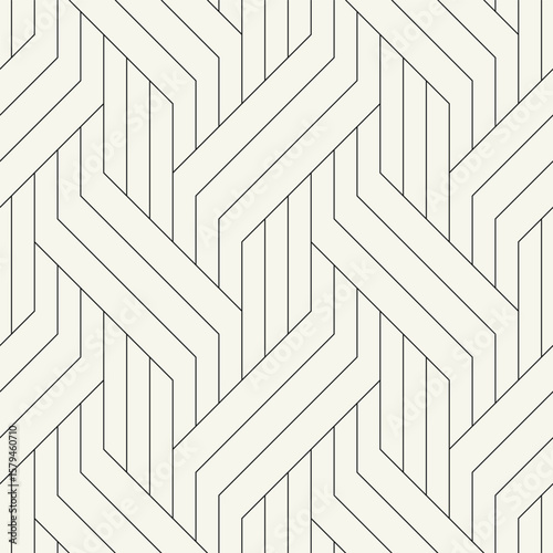 Seamless pattern with geometric waves. Endless stylish texture. Ripple bold monochrome background. Linear weaved grid. Thin interlaced swatch.	