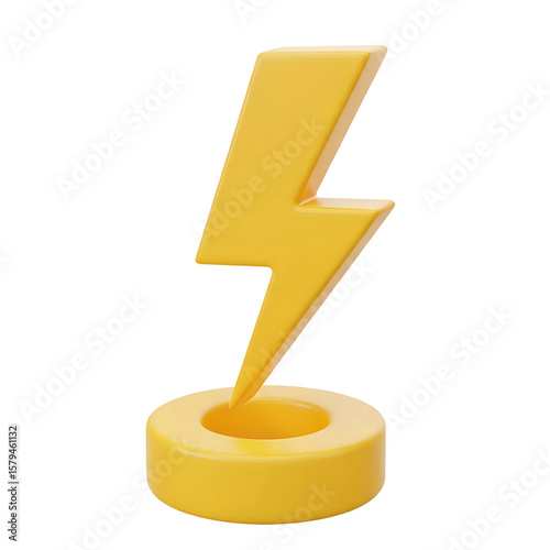 Bright yellow 3d lightning bolt symbol on transparent background isolated on transparent background