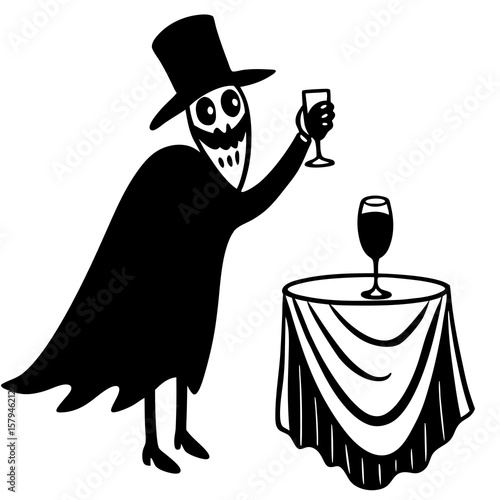ghost playfully tipping over a glass of wine 