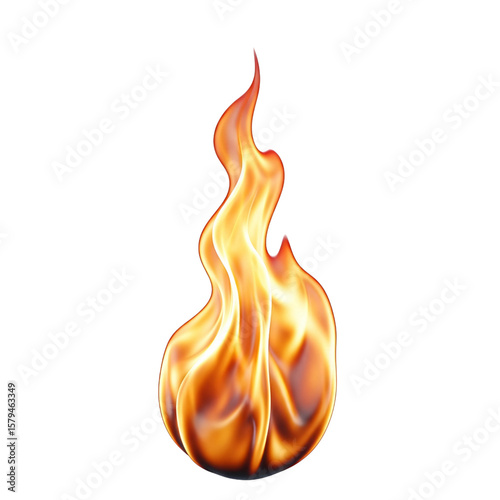 Realistic orange and yellow flame burning brightly isolated on transparent background