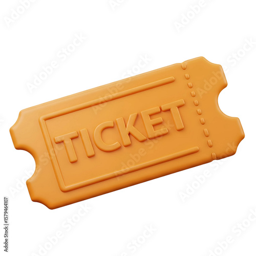 3d orange ticket with the word ticket isolated on transparent background
