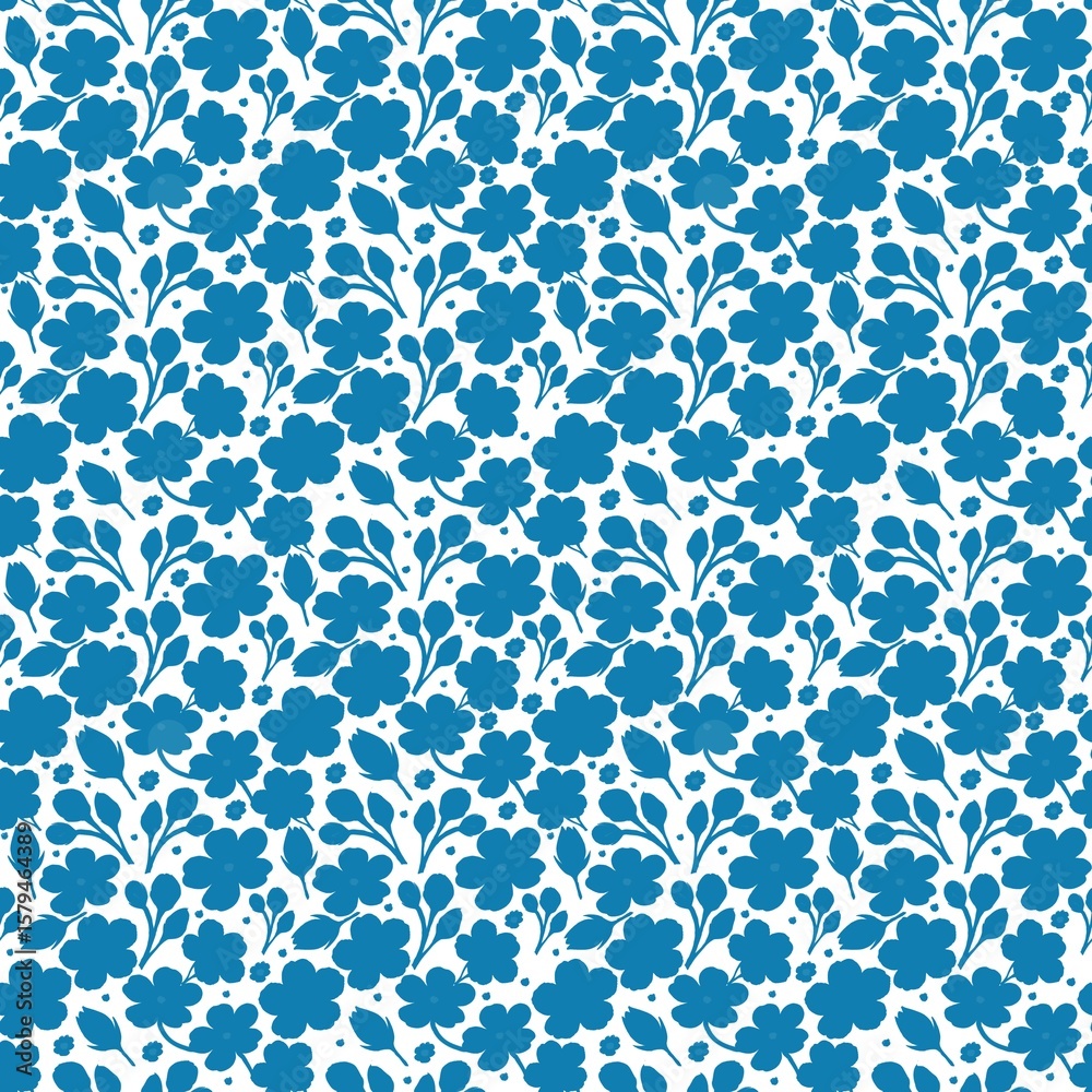 Fototapeta premium Blue Flower Seamless Pattern. Botanical Repeat Background