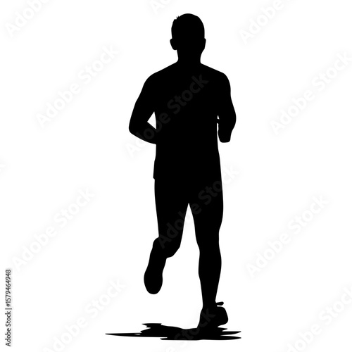 Silhouette of a man running in a dynamic posture against white background  