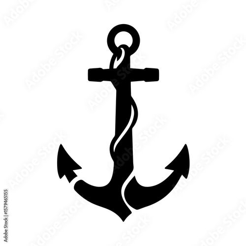 Black silhouette of an anchor with a rope design  