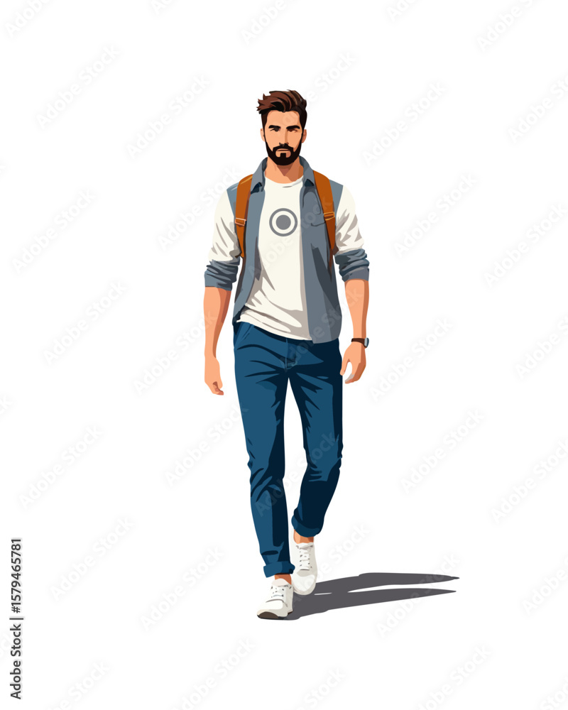 Fototapeta premium Detailed flat vector people and illustration, man with casual outfit