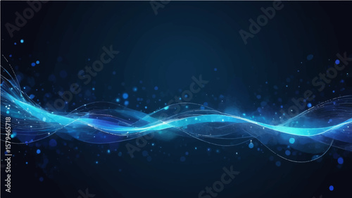 abstract blue glowing fiber optics background with bright bokeh light spots and abstract design



