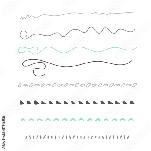 Set of decorative brushes. Wavy, swirl, circles, triangles, wavy, abstract brushes for decor