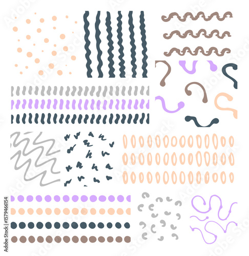 Set of seamless patterns with hand drawn ink elements