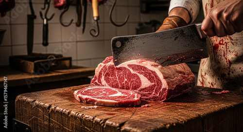 A person cutting raw meat with a knife
