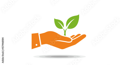 Orange Hand Holding Green Leaves Symbolic Illustration