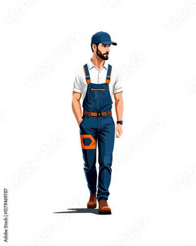 Detailed flat vector people and illustration, man with mechanic technician outfit