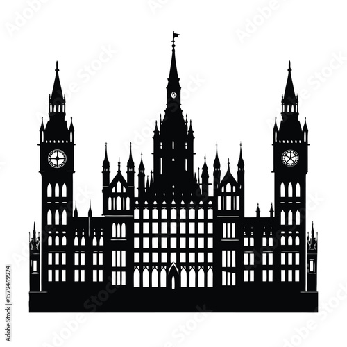 big ben and houses vector illustration