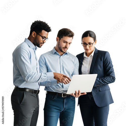 Diverse business team working together on laptop in office collaboration and teamwork concept one hundred c on transparent background
