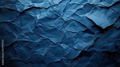 Wallpaper Mural A close-up reveals a deeply textured expanse of dark blue crumpled paper, exhibiting a dramatic play of light and shadow across its uneven surface, creating a richly layered effect Torontodigital.ca
