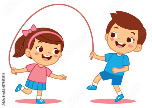 Children Playing with Jump Rope Illustration kids girl
