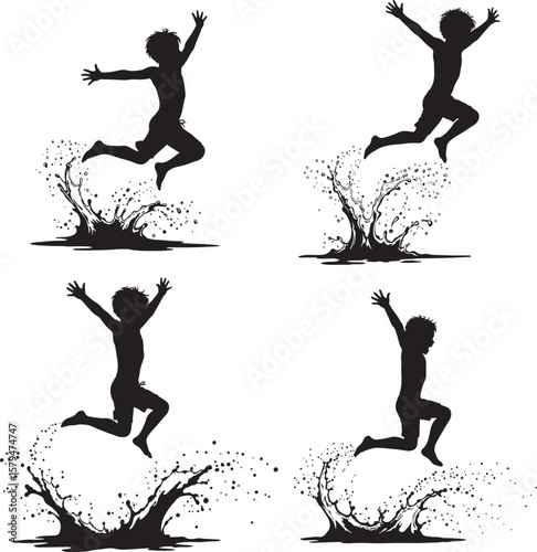 Boy Jumping Into Water Cartoon silhouette