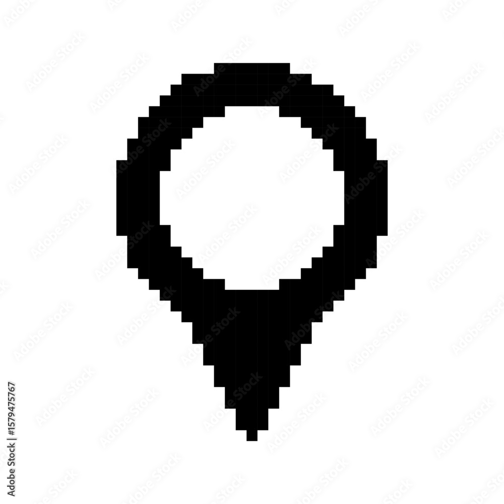 Fototapeta premium Location Pin templates in pixel art style. Black solid map pointer icon with base. GPS, navigation, labels. Isolated on white background.