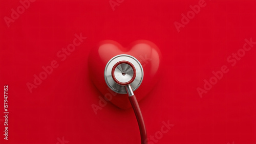 A vibrant red heart with a stethoscope attached, symbolizing healthcare, wellness, and the importance of heart health