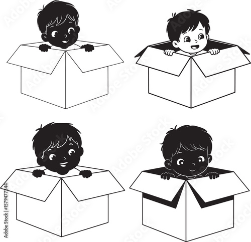 Child Playing Hide And Seek In Box silhouette