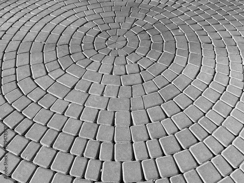 Abstract background. Modern cobblestone pavement closeup.