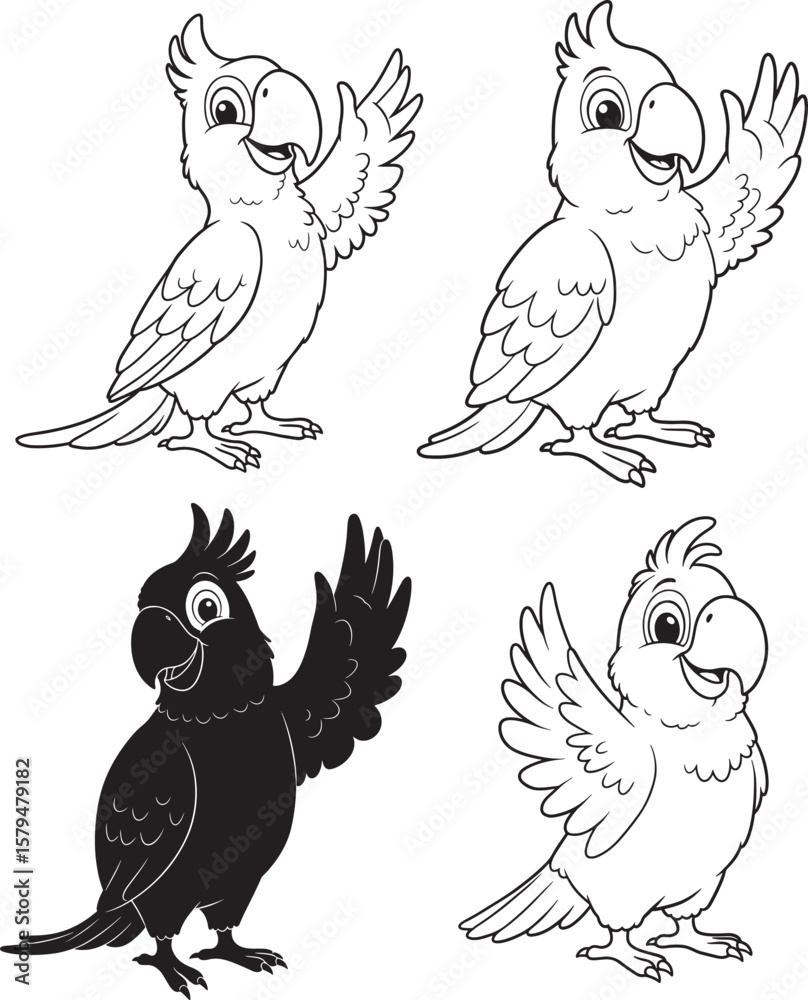 Obraz premium Macaw Bird Waving Cartoon Character silhouette