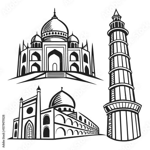 Taj Mahal Qutub Minar and Indian Architecture landmark