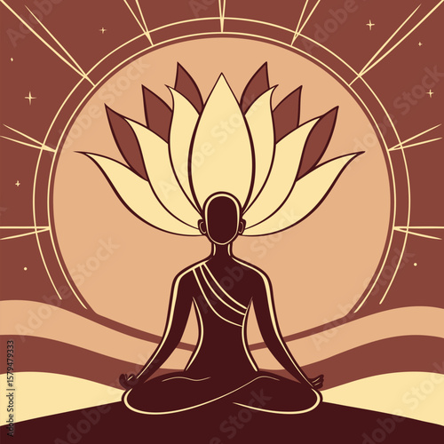 Silhouette of Person Meditating with Lotus Flower meditation