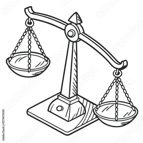 Hand drawn scale of justice illustration legal balance