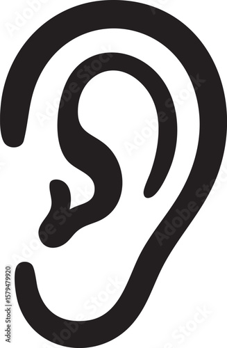 Simple Black and White Ear Icon Illustration for Medical or Communication Purposes