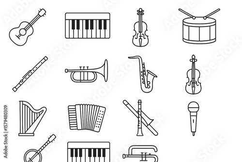 Variety of musical instruments illustrated in a creative layout showcasing diverse genres and sounds