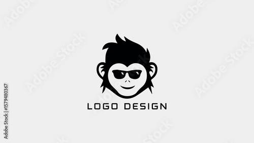 Cartoon-style monkey face logo with sunglasses, crafted for fun brands, kids entertainment, gaming channels, or playful merchandise branding.