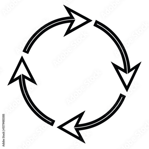 Four black arrows forming a circular cycle with double lines and sharp points representing repetition or process silhouette