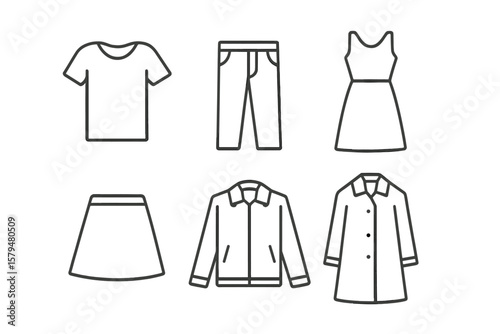 Variety of minimalist clothing designs displayed on a plain background showcasing casual and formal wear options