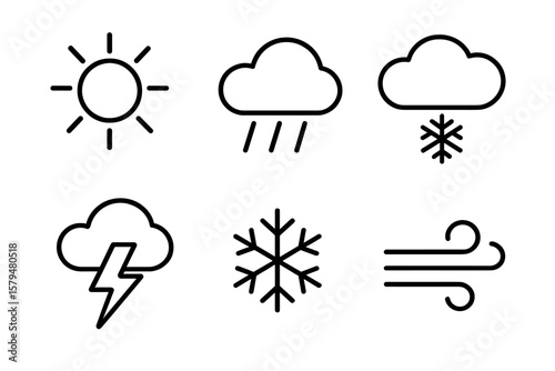 Weather symbols representing different conditions in a simple, minimalistic style