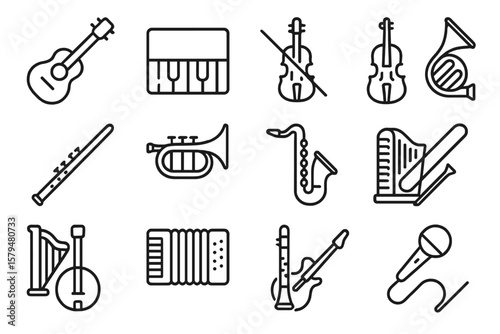 Various musical instruments illustrated with simple line art showing diversity in musical expression and creativity
