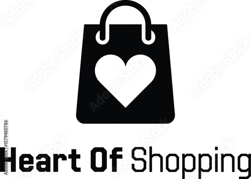 Shopping logo icon. Heat of shopping with hand bag icon. Vector art. 