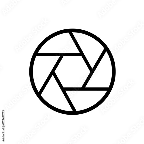 Aperture Icon Graphic Representation with Six Blades Forming a Circle, a Symbol of Lens Diaphragm