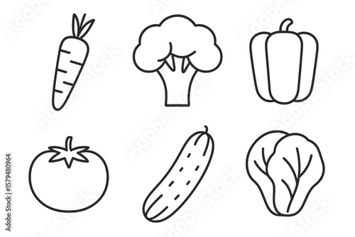 Variety of vegetables including carrots, tomatoes, and lettuce arranged in a grid pattern on a white background