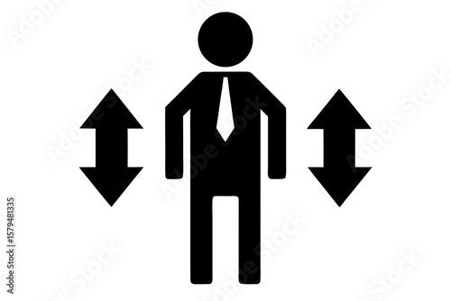 Businessman scale up down arrows adjustment silhouette vector illustration