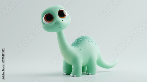 Adorable Green Baby Dinosaur – 3D Cartoon Character with Big Eyes

