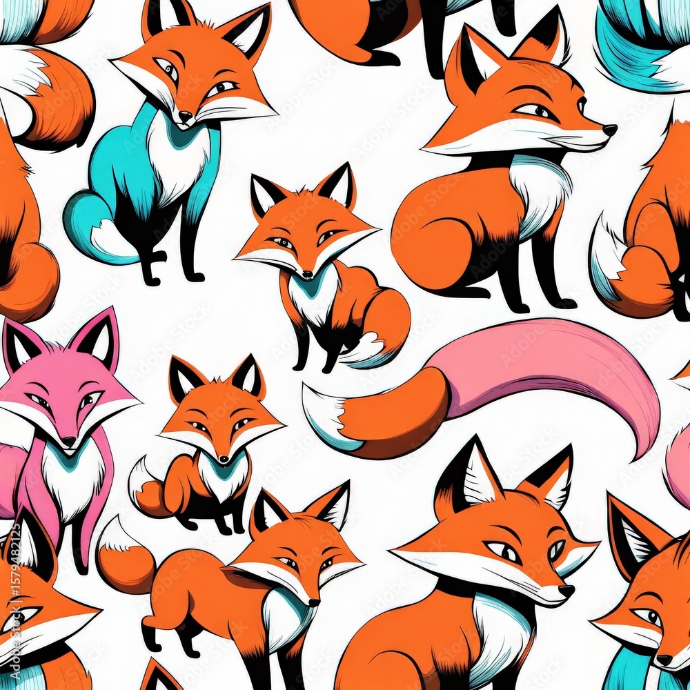 Obraz premium cute fox cartoon pattern, vector illustration