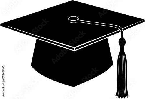 "Black Vector Silhouette of a Graduation Cap Icon on White"