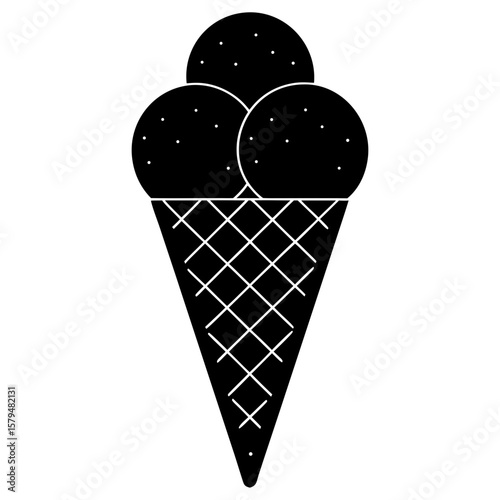 Delicious ice cream cone dessert sweet treat summer silhouette vector illustration