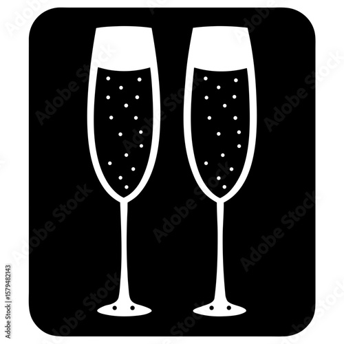 Champagne celebration toast drink glass silhouette vector illustration