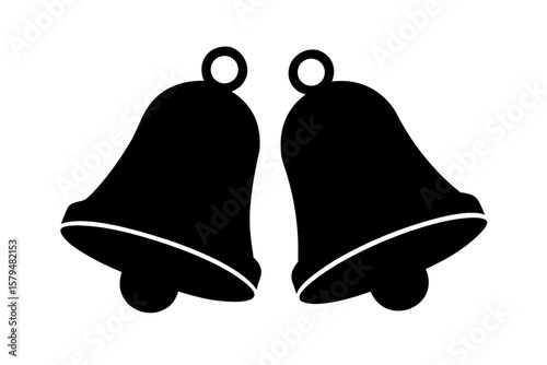 Two christmas bells holiday decoration celebration silhouette vector illustration